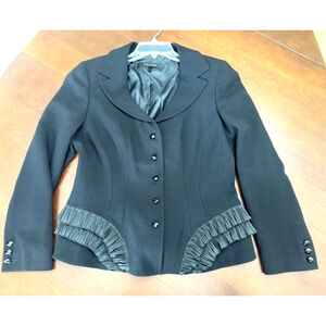 ESCADA Womens Black Jacket Blazer NEW Wool RUFFLES DOUBLURE VINTAGE Size 42